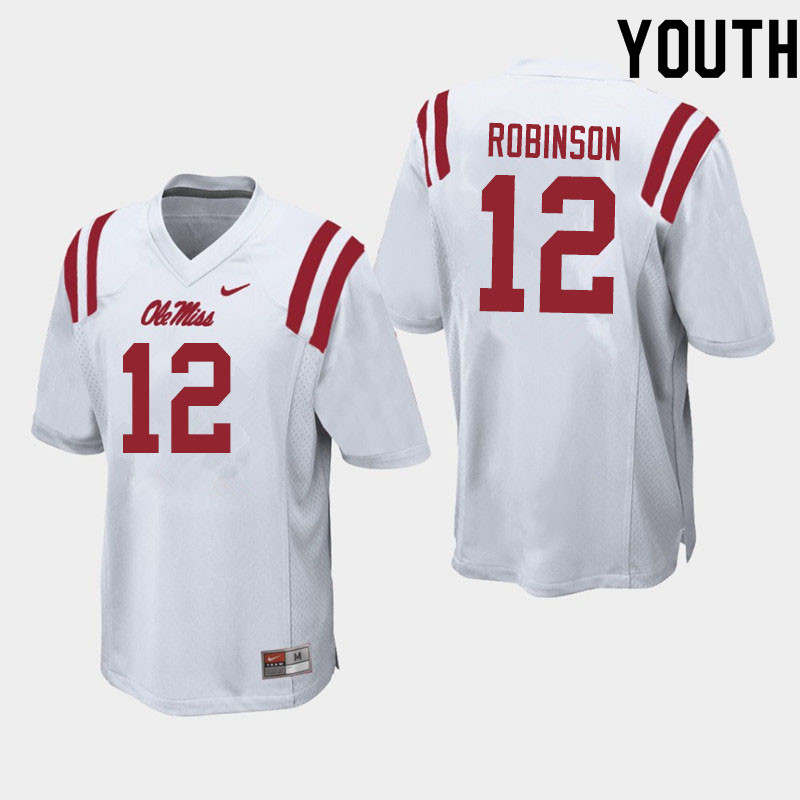 Youth #12 Austrian Robinson Ole Miss Rebels College Football Jerseys Sale-White